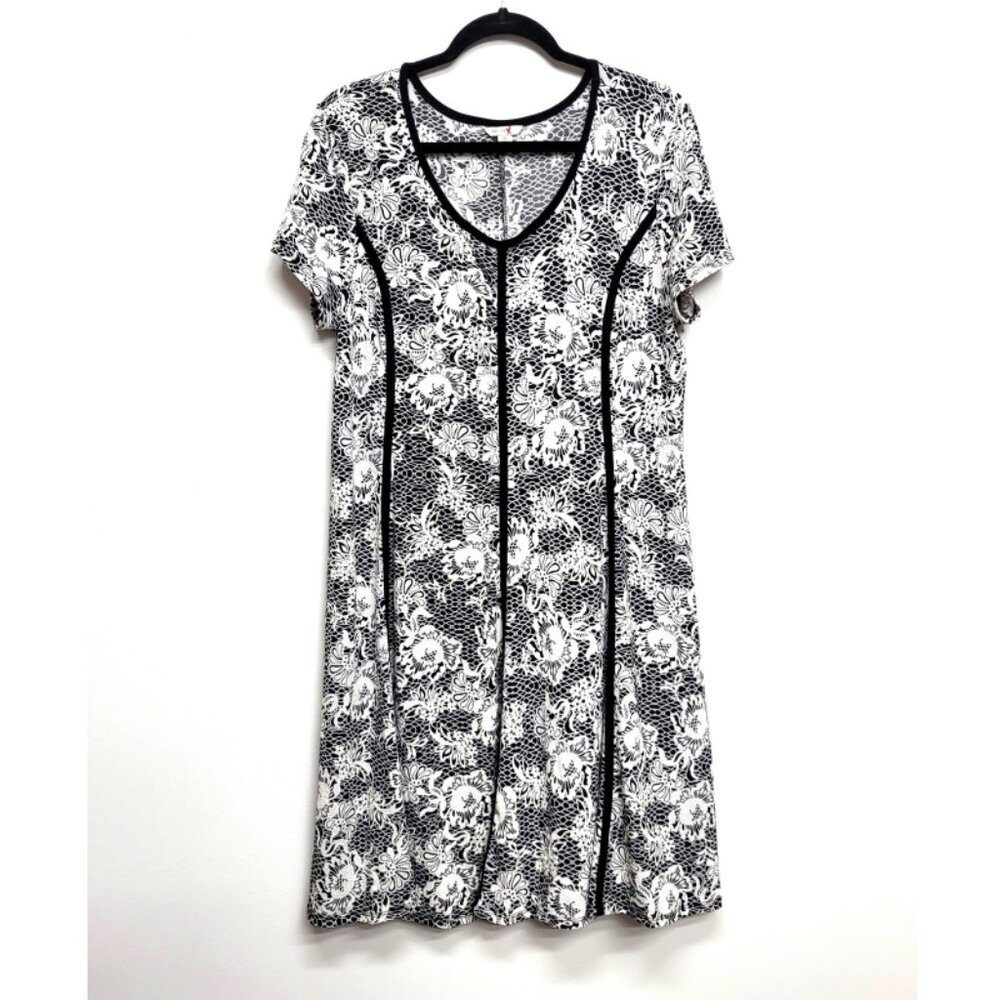 EST. 1946 Black White Floral Lace Print Trapeze Swing Dress XL